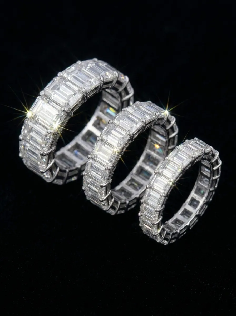 Emerald Cut Moissanite Eternity Ring in 925 Silver Emerald Cut Moissanite Eternity Ring in 925 Silver