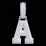 Letter A Moissanite Initial Pendant - 925 Sterling Silver Iced Out Jewelry