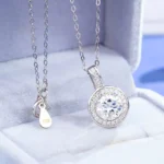 Luxury Round Bezel Moissanite Solitaire Necklace 925 Silver - Classic Design - Image 6
