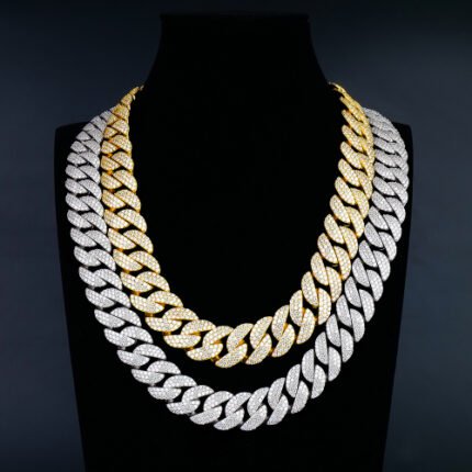 18mm 3-Row Arc Style Moissanite Iced out Cuban bracelet necklace