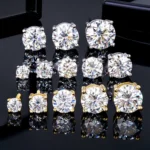 Moissanite Stud Earrings – 4-Prong Round Cut Screw Back 925 Silver