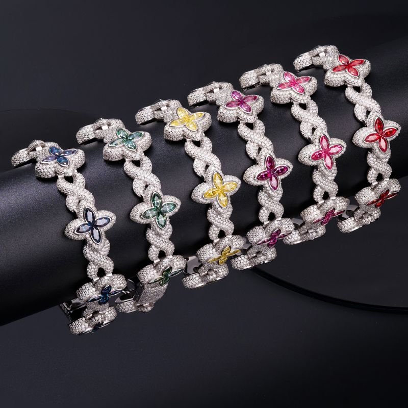 Iced Out Marquise Cut Floral Clover Chain Bracelet