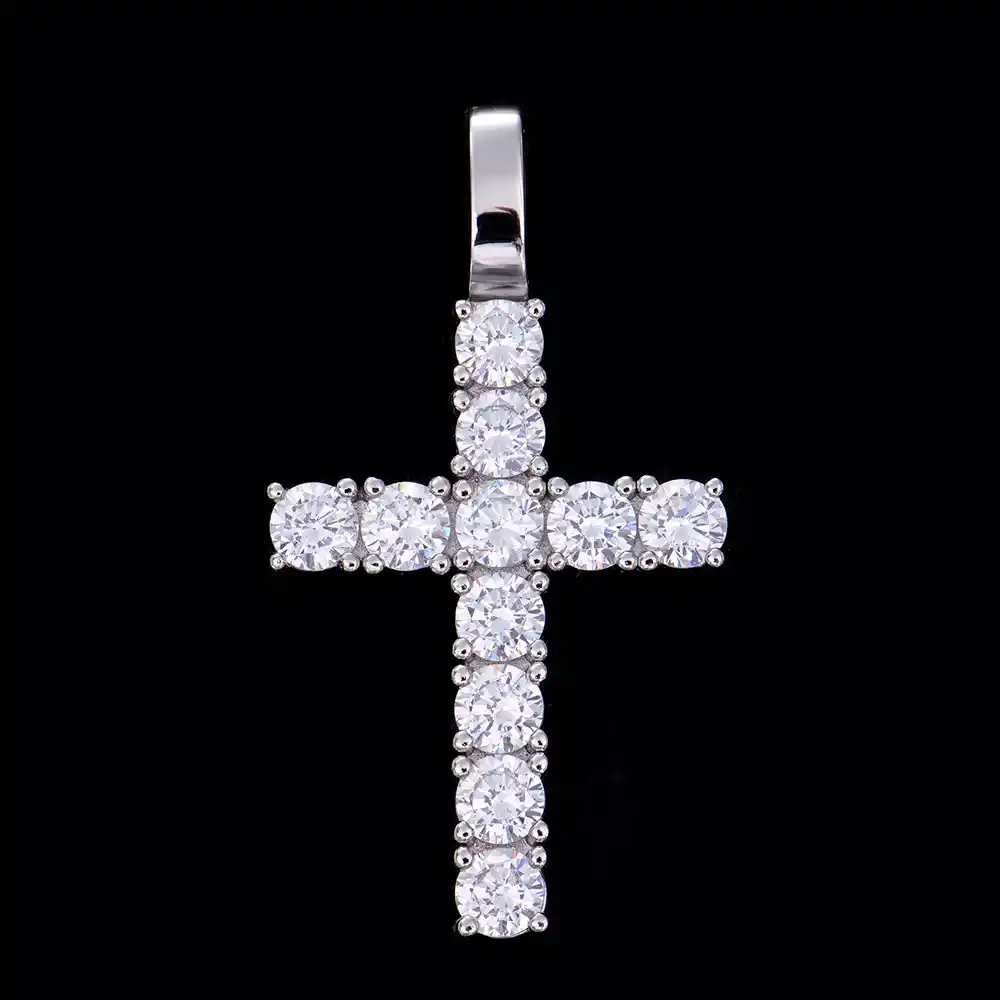 P3411691 Large Cross Moissanite Pendant 925 Silver - Image 1