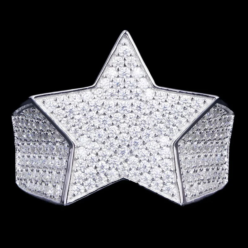 Iced Out Moissanite Star Ring 925 Sterling Silver
