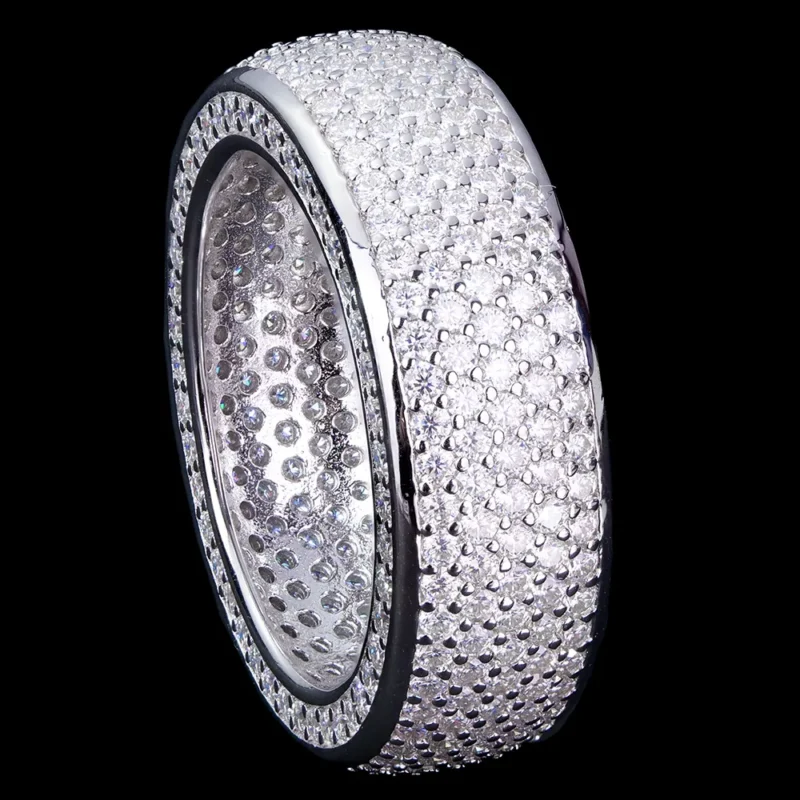 Iced Out Moissanite Micro Pave Full Eternity Ring In 925 silver