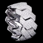 Iced Out 3-Row Cuban Zigzag Ring Moissanite 925 Silver Men's