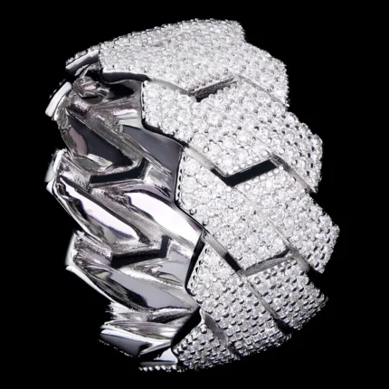 Iced Out 3-Row Cuban Zigzag Ring Moissanite 925 Silver Men's