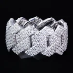 Iced Out 3-Row Cuban Zigzag Ring Moissanite 925 Silver Men's - Image 4