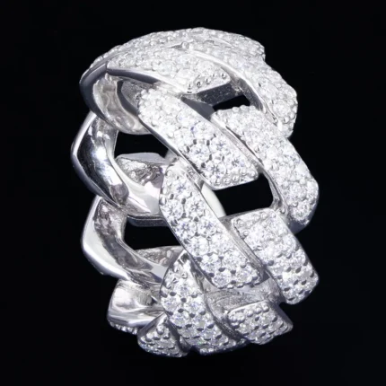 Cuban Woven Micro Pave Moissanite Ring 925 Silver