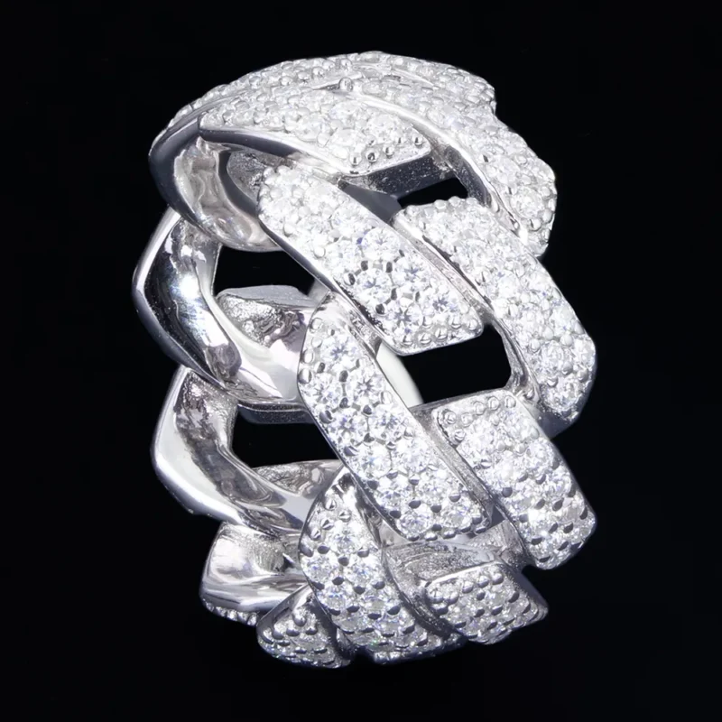 Cuban Woven Micro Pave Moissanite Ring 925 Silver