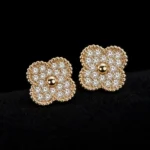Four Leaf Clover Moissanite Stud Earrings – Pave 925 Silver - Image 2