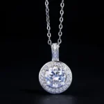 Luxury Round Bezel Moissanite Solitaire Necklace 925 Silver - Classic Design