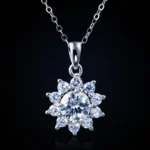 Luxury Classic Sunflower Moissanite Pendant Necklace 925 Silver