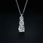 Luxury Three Stone Graduated Moissanite Pendant Necklace 925 Silver