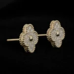 Four Leaf Clover Moissanite Stud Earrings – Pave 925 Silver - Image 6