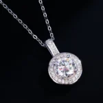 Luxury Round Bezel Moissanite Solitaire Necklace 925 Silver - Classic Design - Image 3