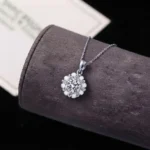 Luxury Pave Floral Halo Moissanite Pendant Necklace 925 Silver - Image 2