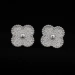 Four Leaf Clover Moissanite Stud Earrings – Pave 925 Silver