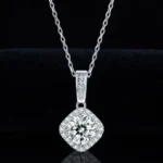 Luxury Square Halo Cushion Moissanite Pendant Necklace 925 Silver