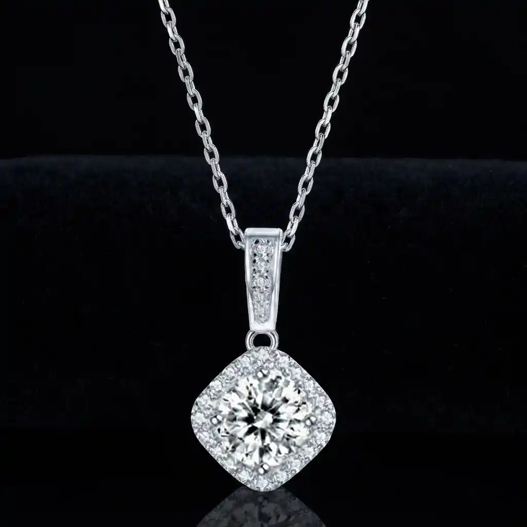 ec8bc363-9ac8-4347-8a65-b71d29089587 Luxury Square Halo Cushion Moissanite Pendant Necklace 925 Silver - Image 1