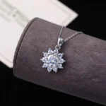 Luxury Classic Sunflower Moissanite Pendant Necklace 925 Silver - Image 3