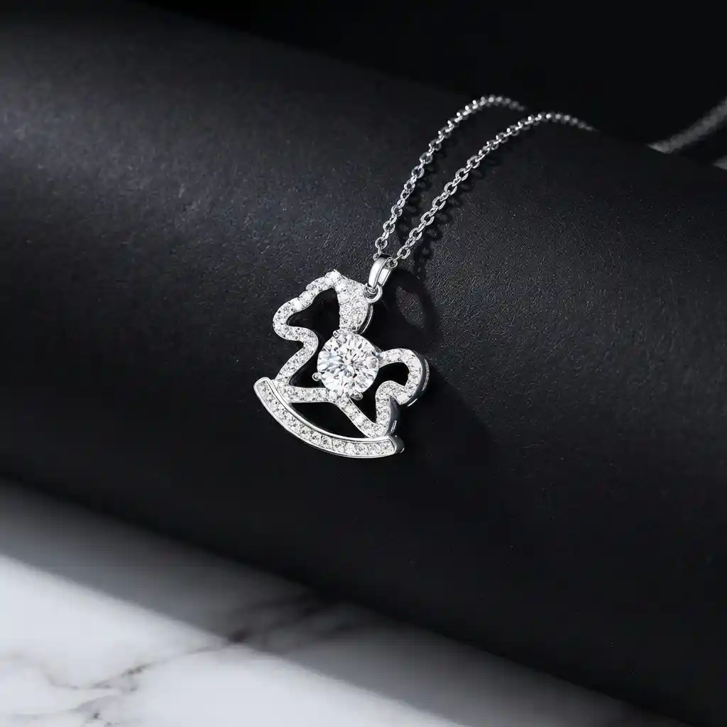 f17b68c7-63bf-4fa0-9045-684e672d743c Luxury Carousel Horse Moissanite Pendant Necklace 925 Silver - Image 1