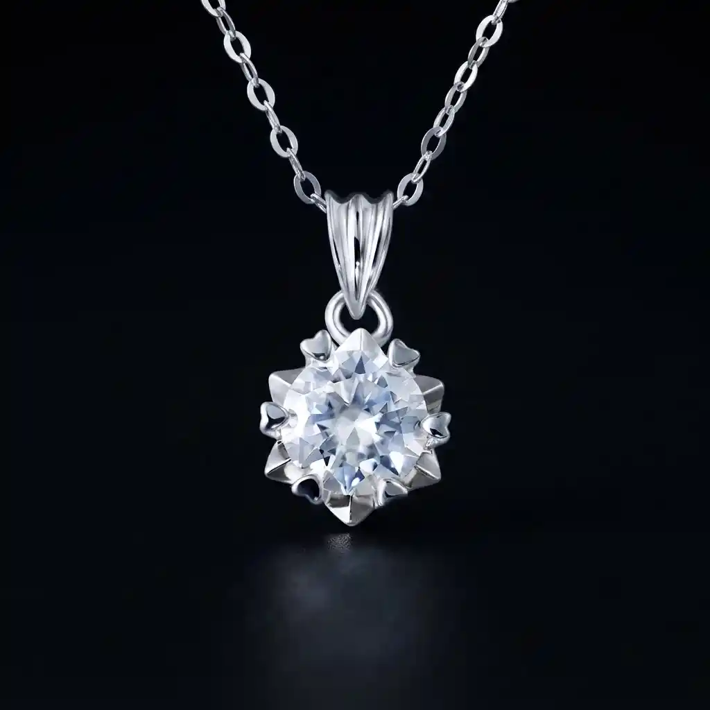 f9638036-822d-45e1-b8e9-402dc29aba18 Luxury Classic Snowflake Moissanite Pendant Necklace 925 Silver - Image 1
