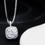Luxury Square Solitaire Moissanite Pendant Necklace 925 Silver