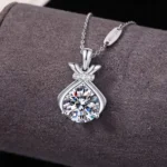 Luxury Lucky Money Bag Moissanite Pendant Necklace 925 Silver - Image 3
