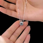 Classic Four Prong Moissanite Solitaire Pendant Necklace 925 Silver - Image 4