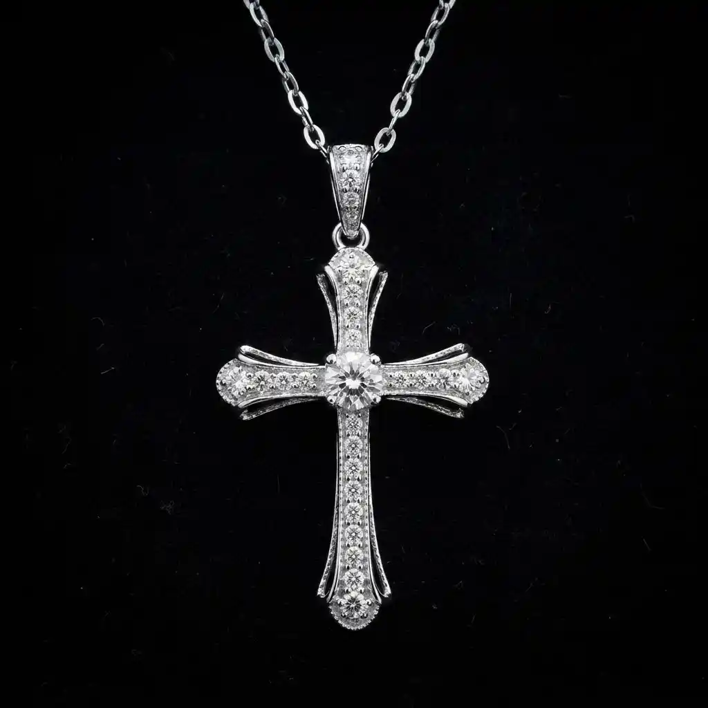 041e8d0f-d81e-475c-bb13-2c6eacd4f5f0 Luxury Galaxy Cross Moissanite Pendant Necklace 925 Silver - Image 1