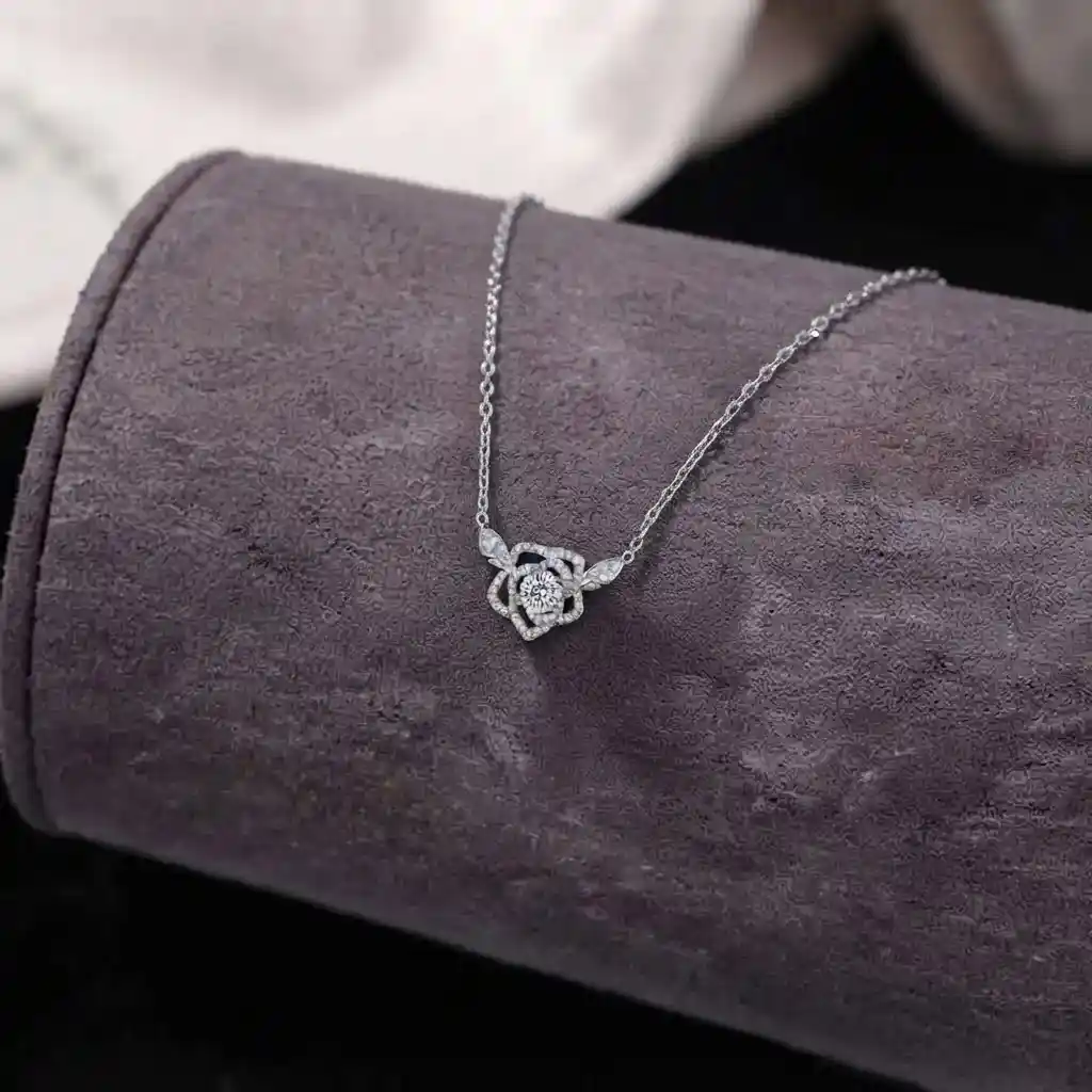 058e6dad-8256-4914-9b7d-7b02b1ad3697 Luxury Camellia Flower Moissanite Pendant Necklace 925 Silver - Image 1