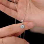 Vintage Round Halo Moissanite Pendant Necklace 925 Silver - Image 4