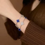 Lapis Lazuli Moissanite Clover Bracelet 925 Silver - Image 6