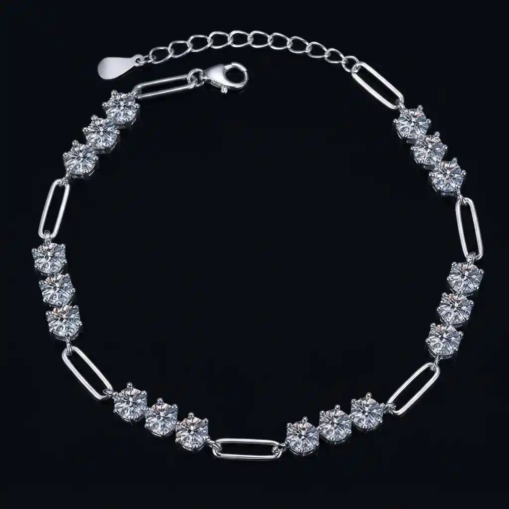 08bc1485-0cb4-4d38-b3f2-6e8ddbd4049d Paperclip Moissanite Station Bracelet 925 Silver - Image 1
