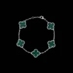 Synthetic Malachite Clover Bracelet 925 Silver - Image 2