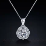 Luxury French Rose Camellia Moissanite Pendant Necklace 925 Silver - Image 2