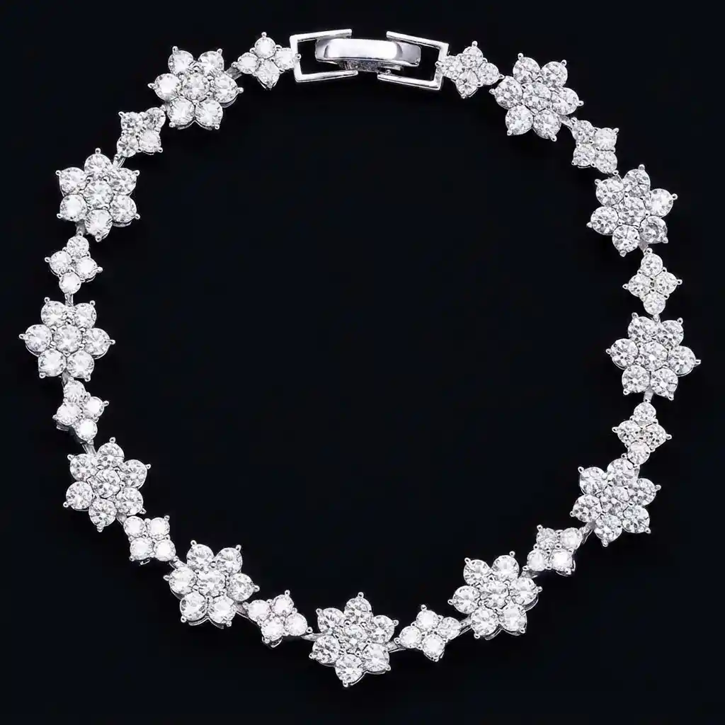 11456f9c-84eb-401b-b711-ff4d3bb7f124 Full Blossom Moissanite Charm Bracelet 925 Silver - Image 1