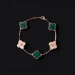 Green Agate Moissanite Clover Bracelet 925 Silver - Image 6
