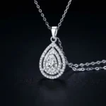 Luxury Double Halo Pear Moissanite Pendant Necklace 925 Silver - Image 3