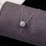 Four-Prong Round Moissanite Solitaire Pendant Necklace 925 Silver - Image 3