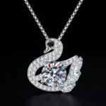 Luxury Black Swan Moissanite Pendant Necklace 925 Silver