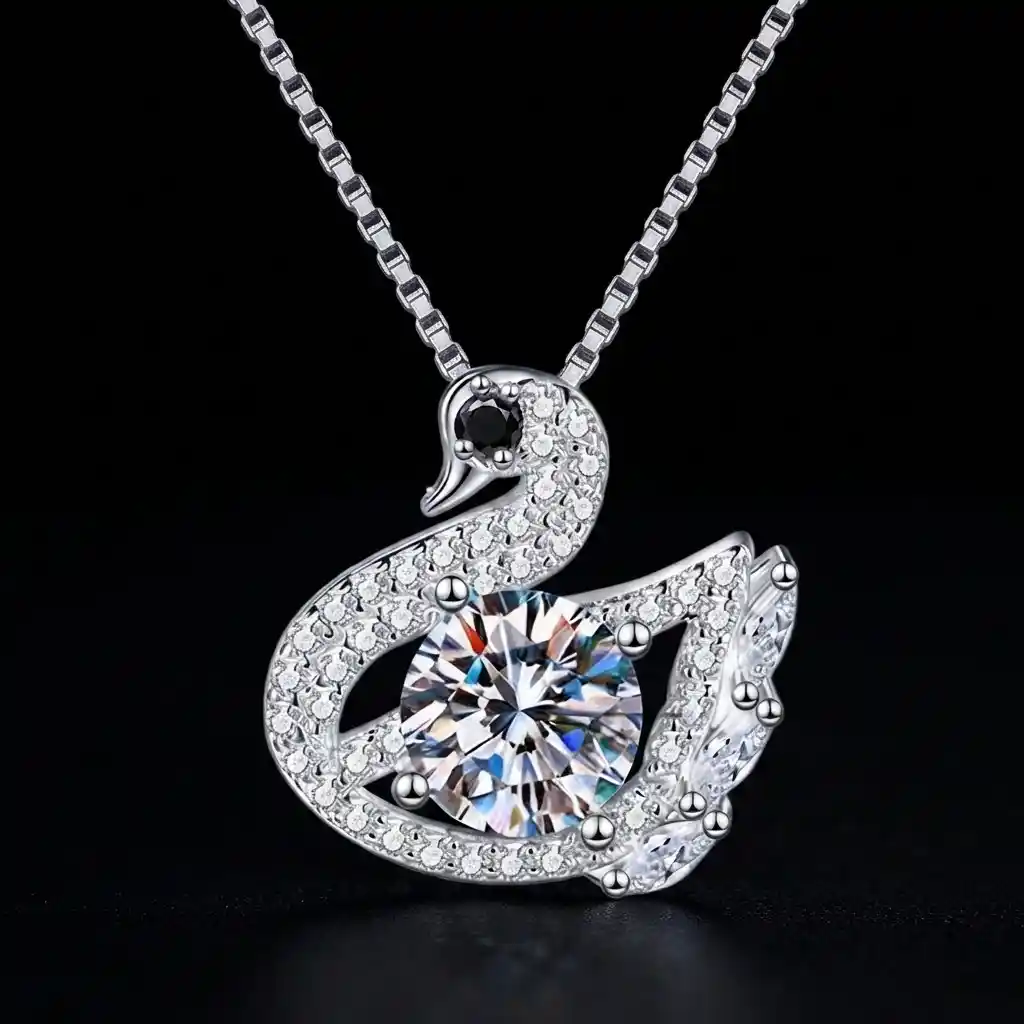 159c1a12-155d-496e-8b30-723cf0a6a0e5 Luxury Black Swan Moissanite Pendant Necklace 925 Silver - Image 1