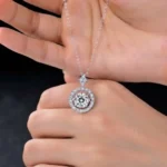 Luxury Dancing Stone Halo Moissanite Pendant Necklace 925 Silver - Image 4