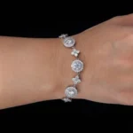 Round Halo Moissanite Charm Bracelet 925 Silver - Image 5