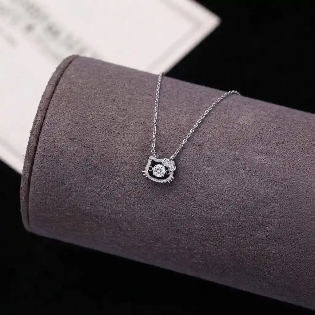 1c48b216-c47f-43a9-a9e6-683fe4ec512c Luxury Dancing Cat Moissanite Pendant Necklace 925 Silver - Image 1