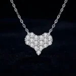 Luxury Pave Heart Moissanite Pendant Necklace 925 Silver