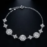 Round Halo Moissanite Charm Bracelet 925 Silver