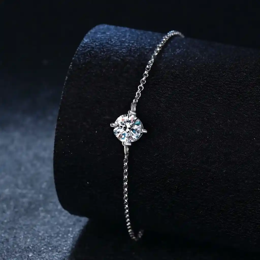 238ef3ed-70e4-445c-b538-d07373b8a482 Solitaire Moissanite Charm Bracelet 925 Silver - Image 1