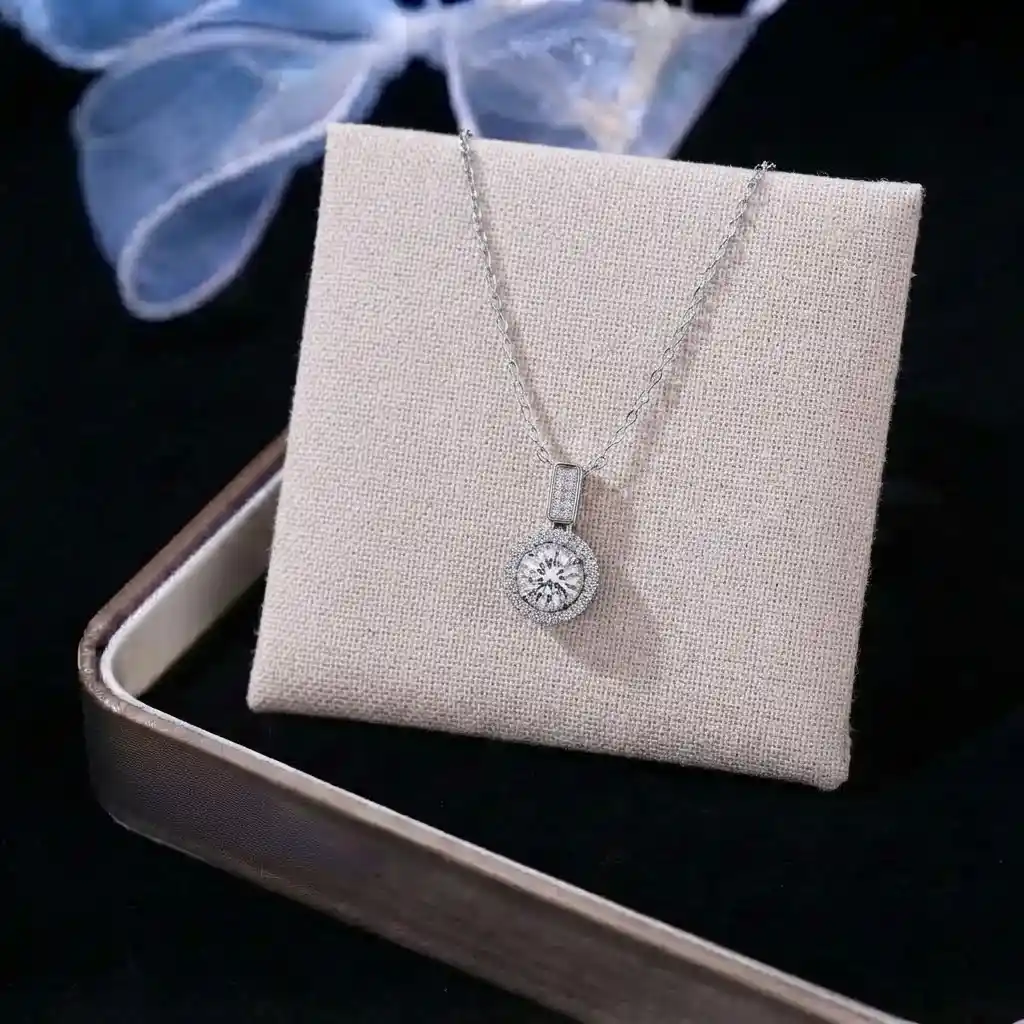 2482ac37-757a-4089-b645-f349a9f83406 Luxury Classic Double Halo Moissanite Pendant Necklace 925 Silver - Image 1